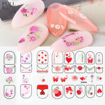 

5D Flower Nail Art Stickers Heart Jewelry Adhesive Geometry Sliders for Nail Summer Manicure Decoration Tips CHDP6001-DP6012