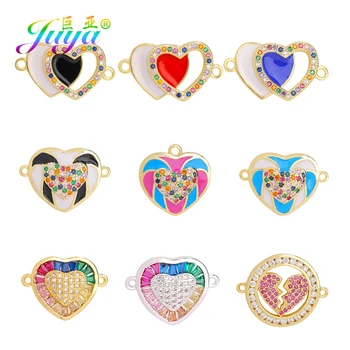 

Juya DIY Needlework Enamle Love Heart Pendant Charms Connector Accessories For Handmade Bracelet Earrings Making Components
