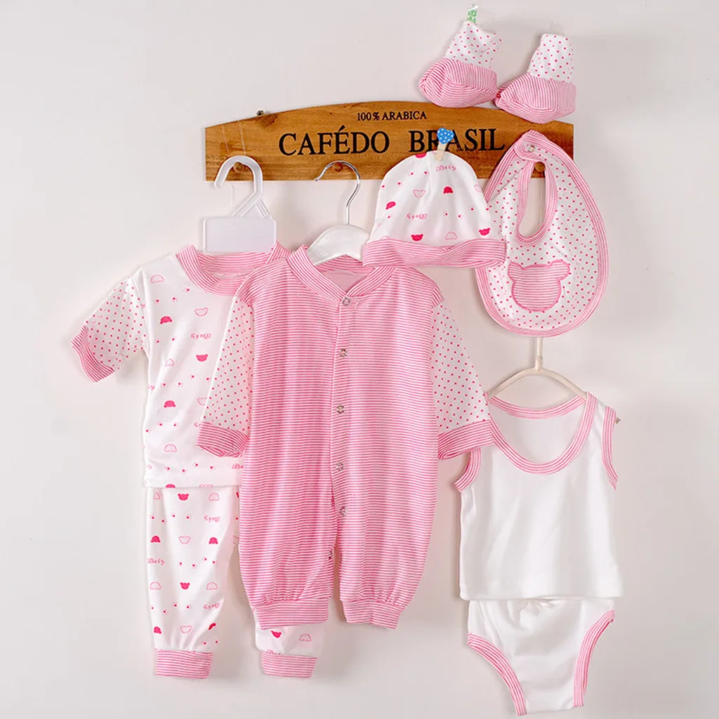 

8PCS Baby Clothing Set Newborn Baby Boy Girl Tops Hat Pants Bib Sock Shose Romper Outfits Set Infant Product Costume C840#