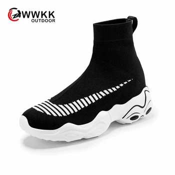 

WWKK New High Top Casual Running Shoes couple Fashion Flats Womens Platform Shoes Men Women Sock Walking Footwear zapatos mujer