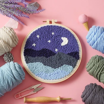 

2020 DIY Wool Embroidery Kits For Kids New Cross Stiching Kits Embroidery Landscape Punch Needle Embroidery Kits For Beginners