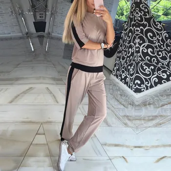 

Women Autumn Tracksuit Women Sets Elegant 2020 Casual O Neck Half Sleeve Sporting Suit Two Piece Sets Patchwork Sportswear