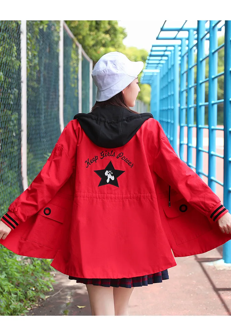 

Korean-style Loose-Fit CHIC Mid-length Versatile College Style Trench Coat High School Junior High School STUDENT'S Lettered App