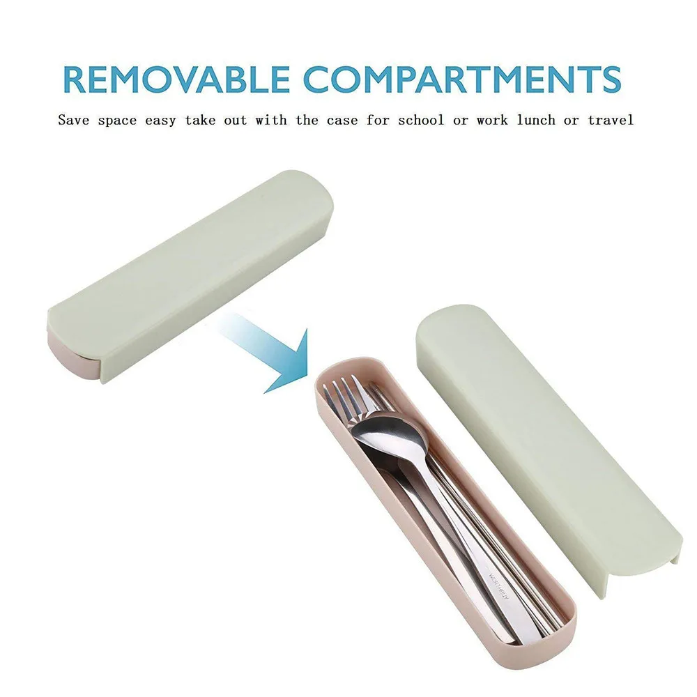 Portable Cutlery Set Stainless Steel Fork Chopsticks Travel Cutlery With Box Children Picnic Tableware Kitchen Accessories#Zer