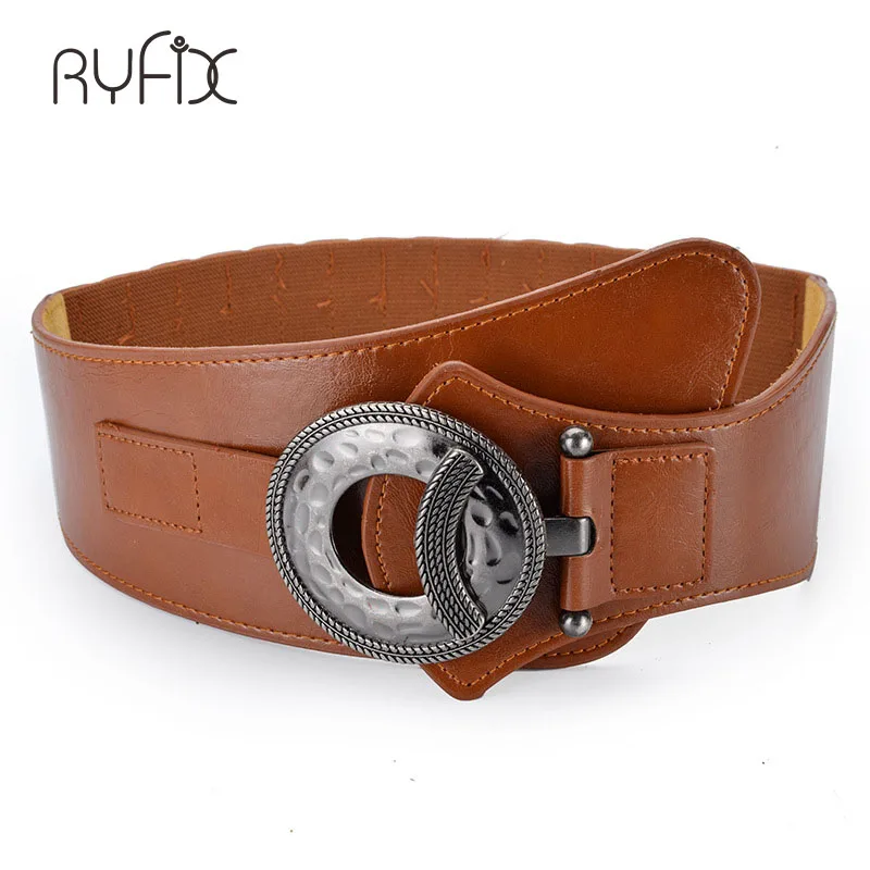 

Women Elastic Belt Circle Pin Buckle Leather Belt For Women Wide Waist Belts Casual luxury Western Belts Women GB24