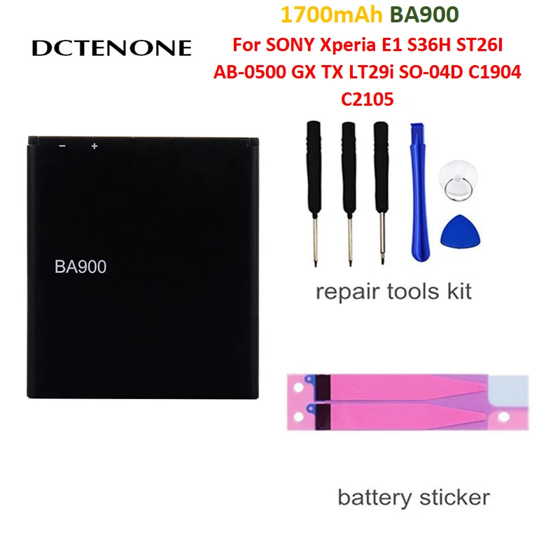 Запасной аккумулятор для телефона dctenor BA900 SONY Xperia E1 S36H ST26I AB-0500 GX TX LT29i SO-04D C1904 C2105