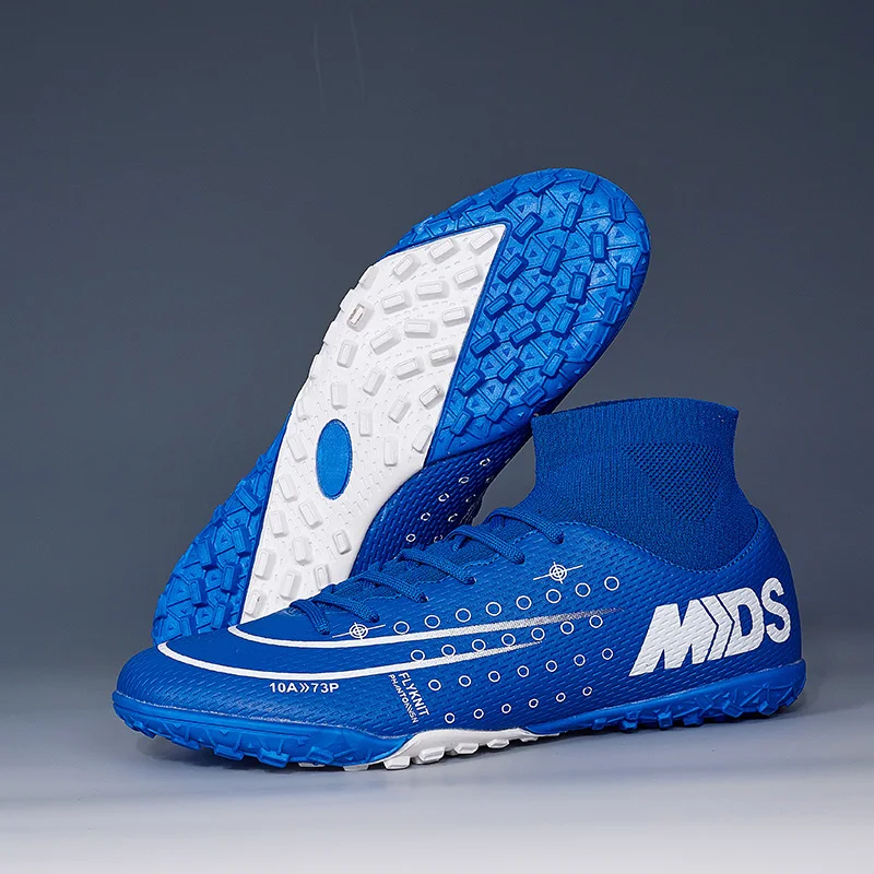 blue turf sole Мужские футбольные бутсы для помещений, футбольные бутсы с высоким берцем, футбольные бутсы для мужчин, оригинальные футбольные бутсы для детей - Цвет: blue turf sole