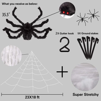 

Halloween Decorations Spider Web Triangular Mega Outdoor Yard Decor Stretch Cobweb Scary Props Shooter with Black Spider