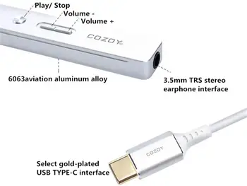 

COZOY TAKT C Type-C to 3.5mm DSD 32Bit/384khz Audio Decode Cable Headphone AMP for Android Phone/ iPad