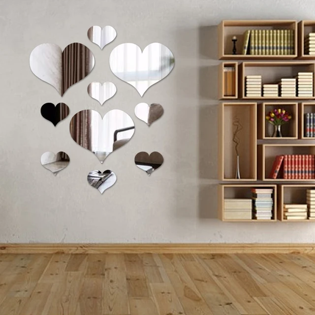 Pegatinas de espejo de corazón de amor 3D, calcomanía de espejo de  corazones de amor, arte de pared moderno para el hogar, 10 Uds - AliExpress