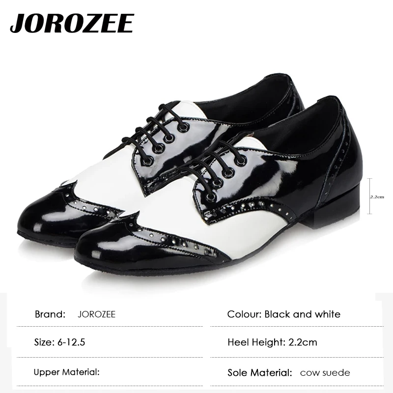JOROZEE Men Dance Shoes Party Square Modern Dancing Shoes Black White PU Low Heel Soft Outsole 2
