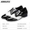 JOROZEE Men Dance Shoes Party Square Modern Dancing Shoes Black White PU Low Heel Soft Outsole 2