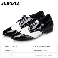 JOROZEE Men Dance Shoes Party Square Modern Dancing Shoes Black White PU Low Heel Soft Outsole 2