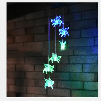 

Solar Light Outdoors Powered LED Wind Chime Color Changing Spiral Wind Chime Outdoor Decorative Pig shaped Light Garden Light