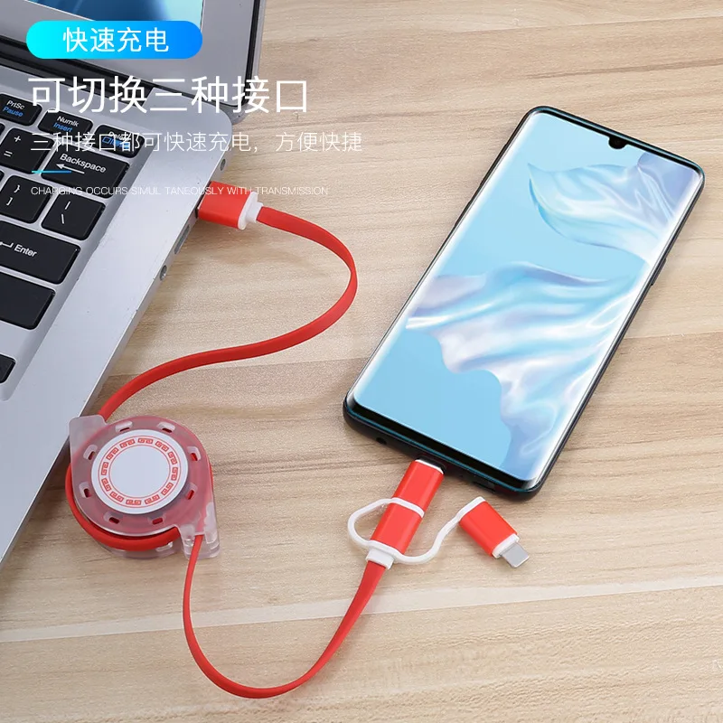 

3 in 1 retractable Micro USB Type-C cable for iPhone X XR Fast charging data sync USB Type-C cable for Huawei Xiaomi Samsung