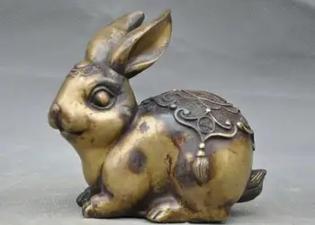 

old Chinese bronze Zodiac animal Feng shui wealth auspicious rabbit statue