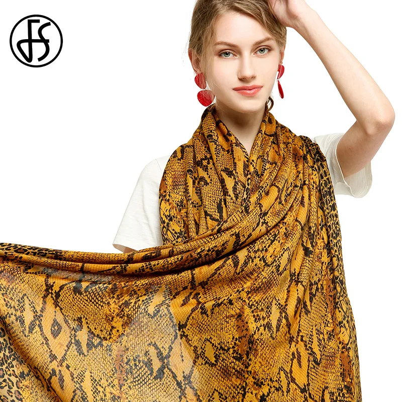 FS 2022 Luxury Leopard Snake Print Hijab Scarf For Women Cotton Red