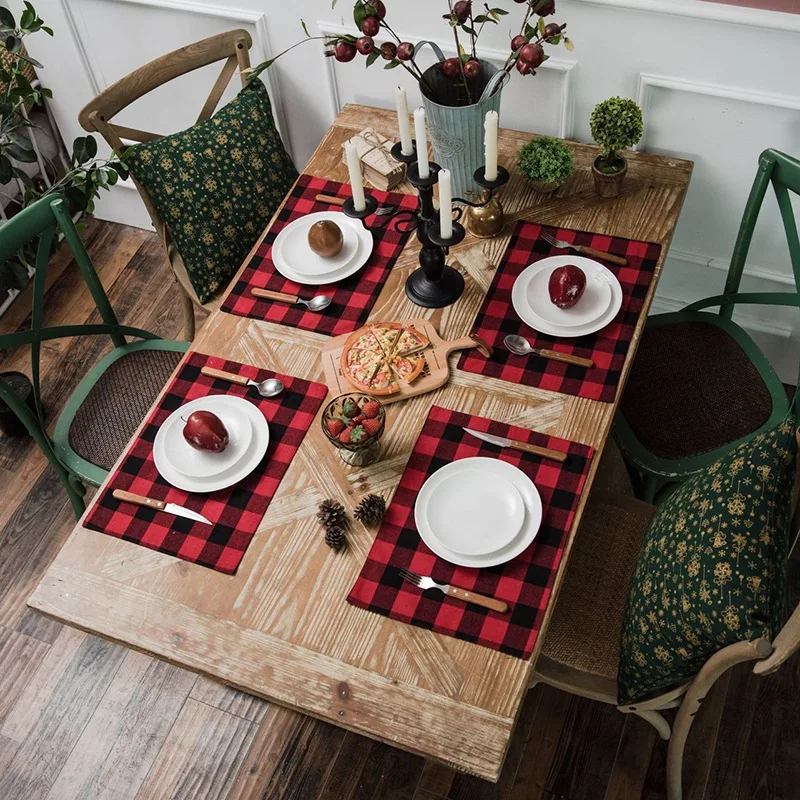 Новинка-Buffalo Плед подстилка Gingham плед контрольный набор 4 двойные 30*45 см хлопок еда и 30x180 см Настольный коврик банкетное украшение