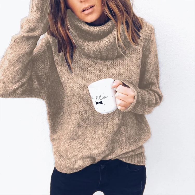 autumn winter Women Knitted Turtleneck Sweater Casual Soft polo-neck Jumper Fashion Loose Femme Elasticity Pullovers