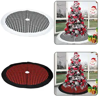 

Buffalo Plaid Christmas Tree Decorations Skirt Red Double Layers Xmas Tree Skirt for Hotel Christmas Tree Decor for Home
