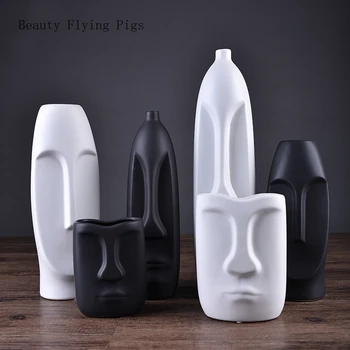 

Nordic style modern creative home decorations ceramic face vase decoration living room flower arrangement crafts furnishings