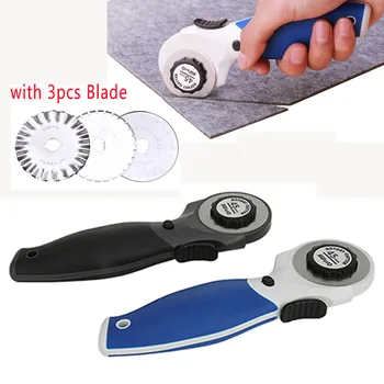

45mm Cloth Cutting Knife sewing knife Tailor cutting wheel Knife Sewing Tools Fabric Leather Rotary Cutter with 3pc Round Blade