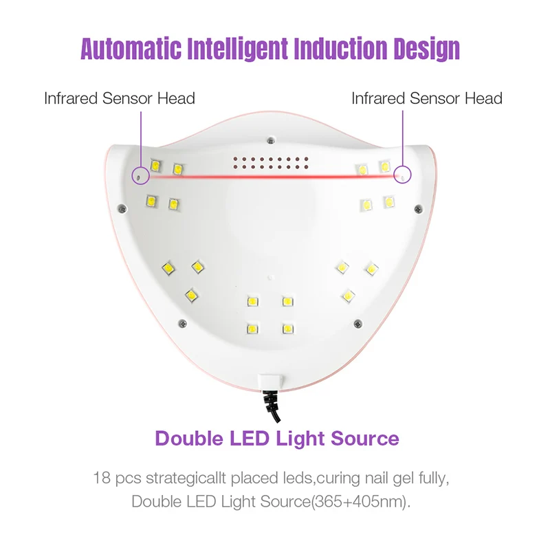 36 Вт УФ светодиодная лампа для сушки ногтей для всех типов геля 18 светодиодов Лампа для маникюрной машины отверждения таймер с автоматическим распознаванием USB разъем гель лак