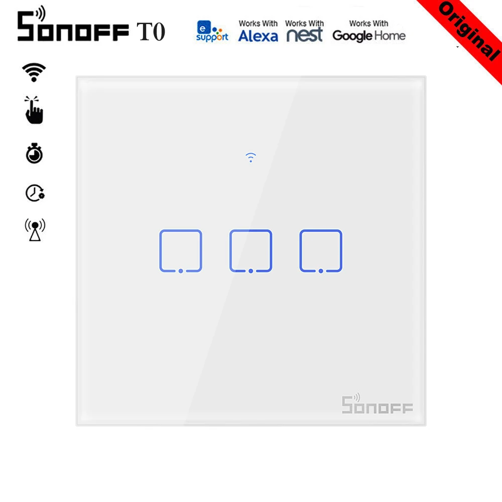 Интеллектуальный выключатель света SONOFF TX серии T0 Wi-Fi электронные выключатели с 1/2/3 разделены Wi-Fi Настенные переключатели работы с eWelink Google Home Alexa