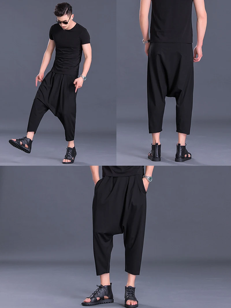 Summer Men's Large Size Harem Pants Ankle-Length Casual Loose Drop-crotch Pencil Trousers Middle Microelastic Waist A221
