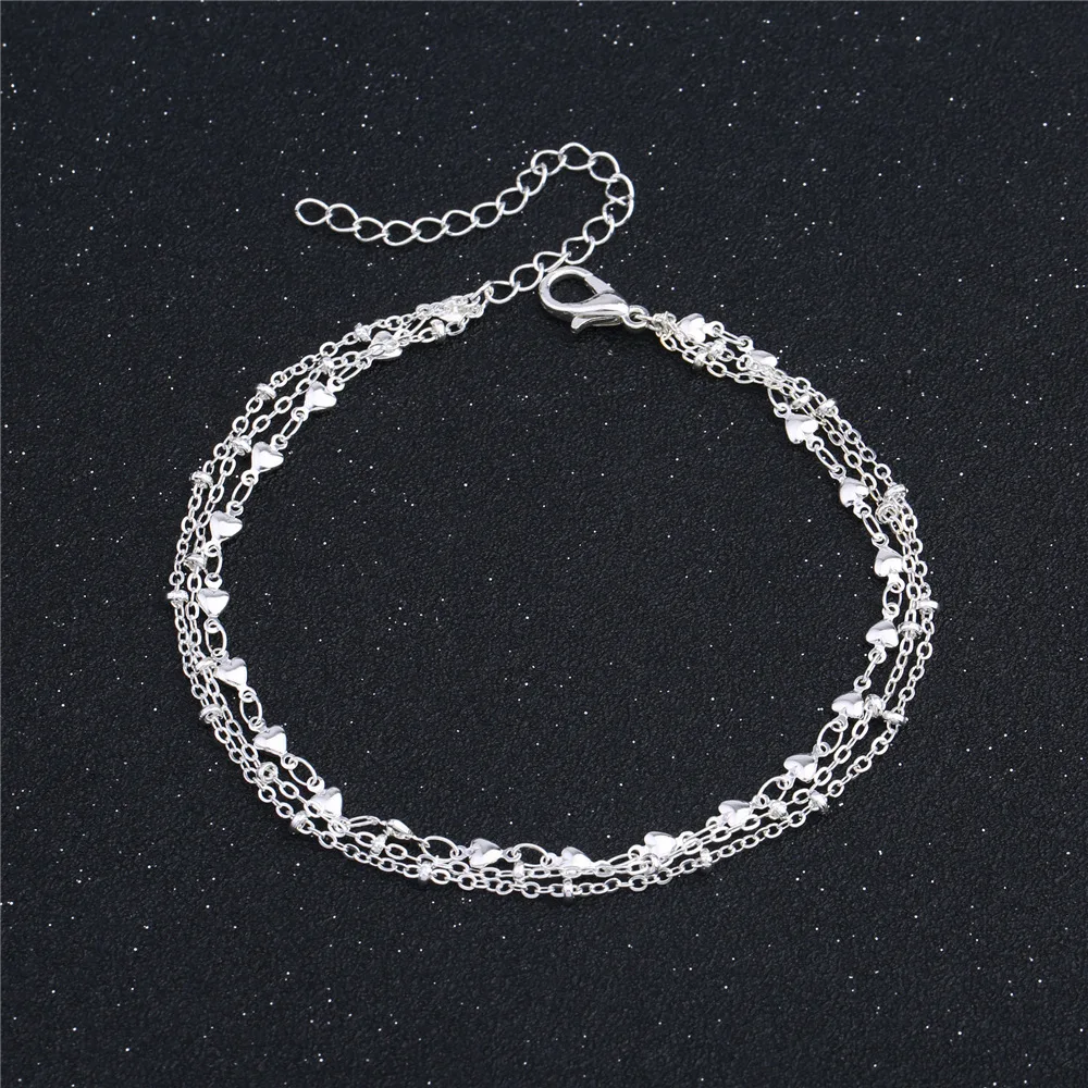 

Elegant Double Layer Anklet Silver Peach Heart Shape Multi-layer Bracelet Ankle Ring Foot Ornaments Hot Selling