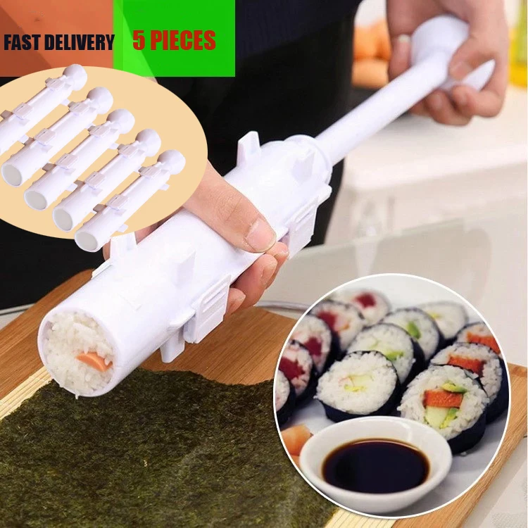 

5 Pieces Japanese Food Sushi Maker Bazooka Rice Vegetable Meat Rolling Kitchen Tool DIY Sushi Making Machine Kitchen Sushi Tool