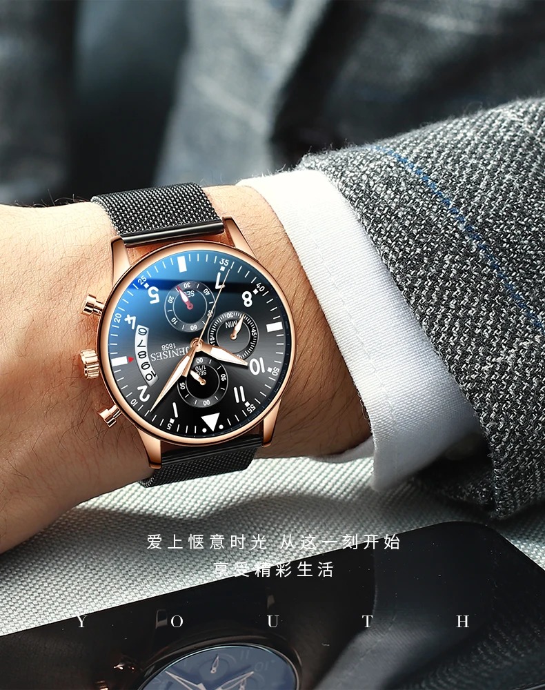 Xiaomi TIMEROLLS многофункциональные кварцевые часы бизнес секундомер водонепроницаемый светящийся в темноте крутые многоглазные часы