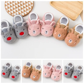 

Baby Shoes Prewalker Toddler Baby Crawling Shoes Newborn Boy Girl Lamb Slippers Trainers Fur Winter Cartoon Animal First Walker