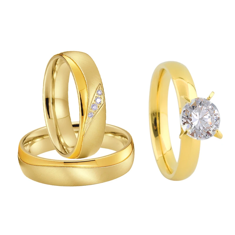 De novia casamiento compromiso anillos para los hombres y las mujeres 3 uds amor corazón Cubic Zirconia diamante 18k chapado en anillo|Anillos| - AliExpress