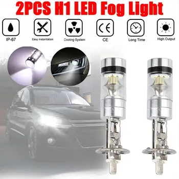 

2Pcs H1 Fog Light 100W 6000K White LED Driving DRL Light Bulb Super Bright Auto LED Light Car Headlight Bulbs