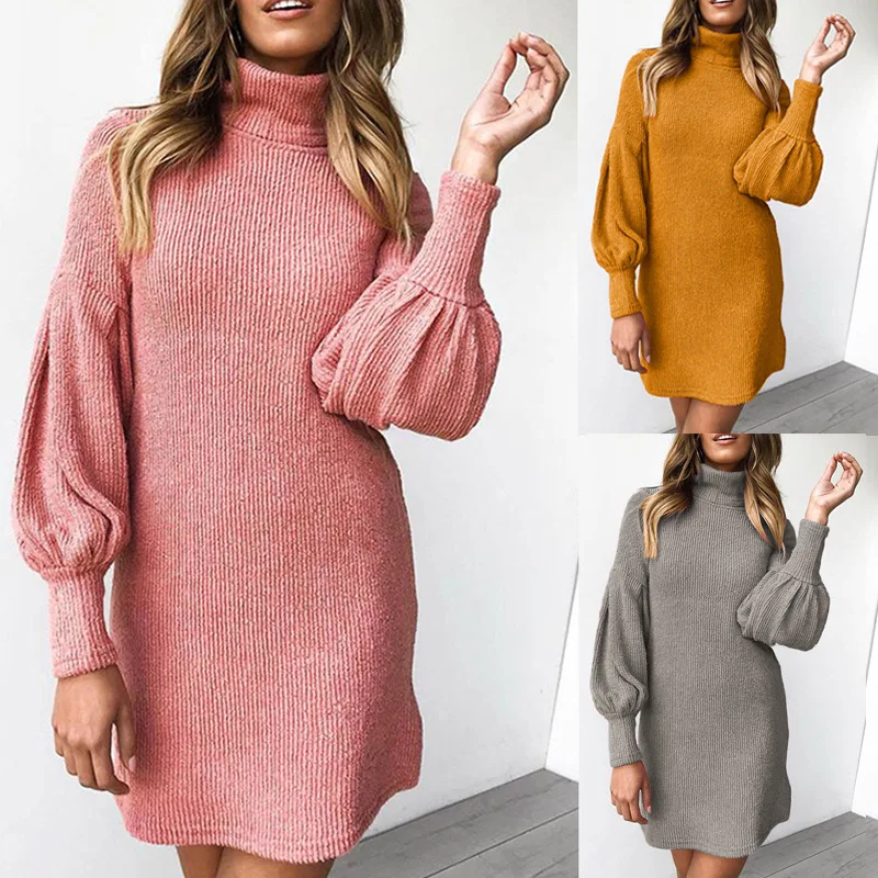 

Hot Selling New Products 2019 Autumn & Winter Fashion Thread Crew Neck Long Sleeve Sheath Dress Al9105