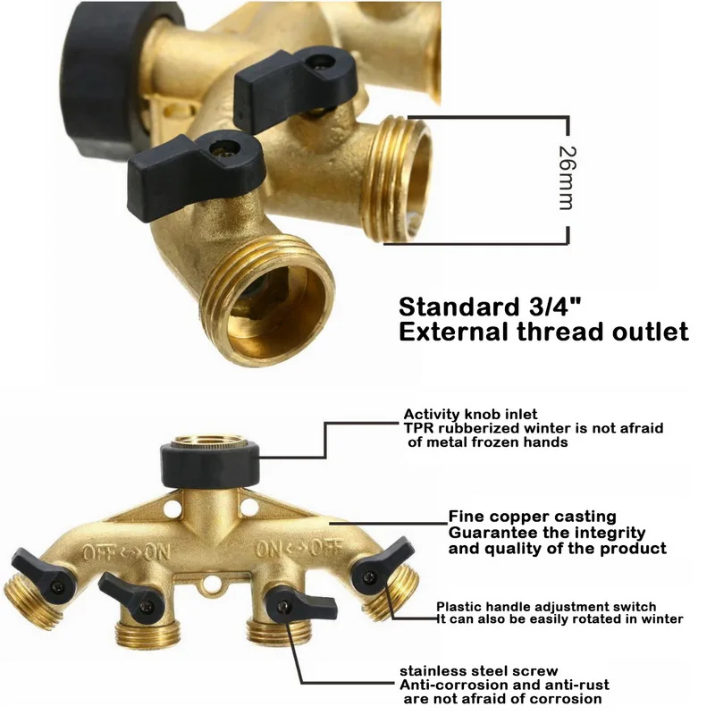 1 шт. разветвитель для садового шланга латунный 2/4 соединитель 3/4 ''разделитель труб для полива сада