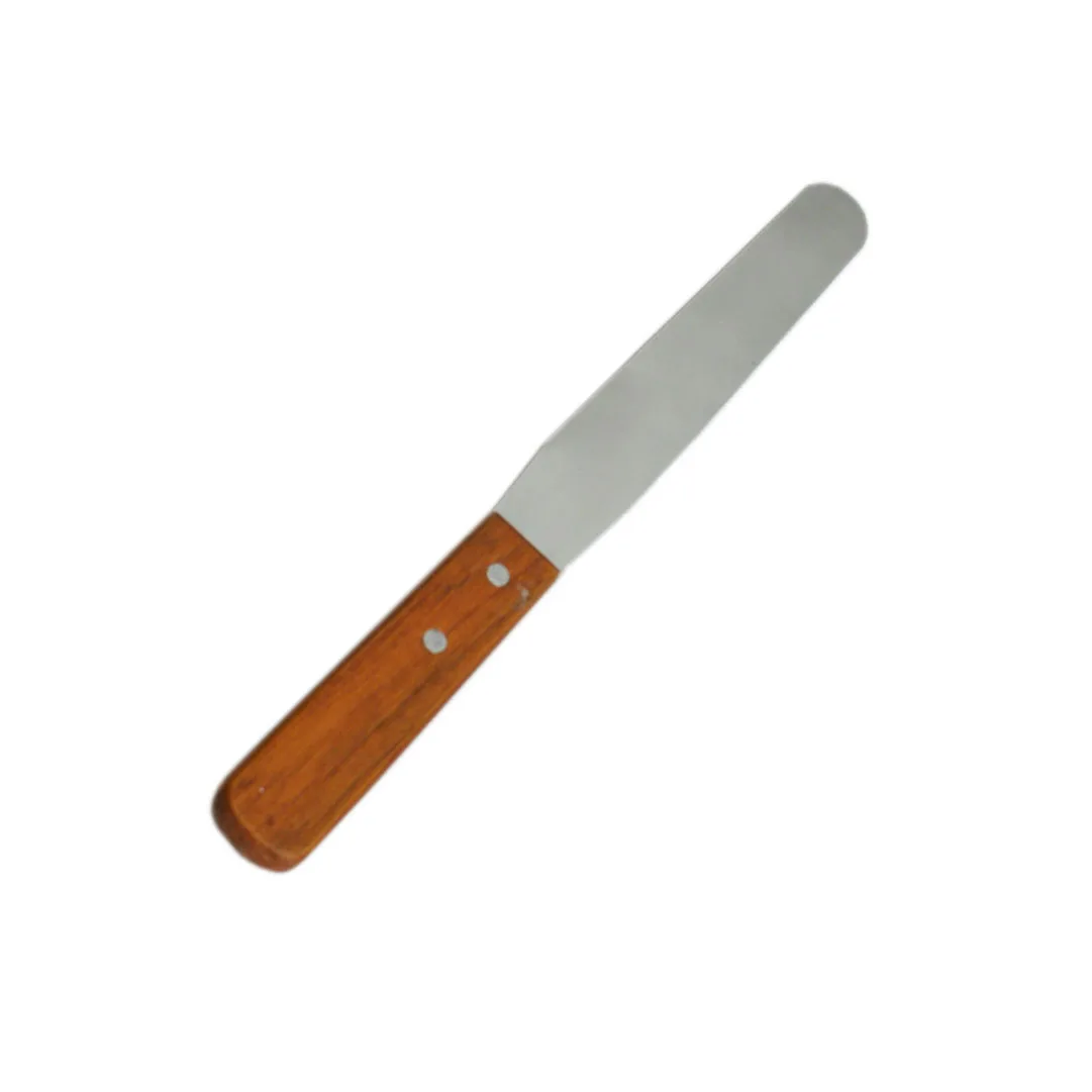  Cake Spatula With Wood Handle Straight Cream Butter Smooth Flat Scraper Blade Angle 9-inch