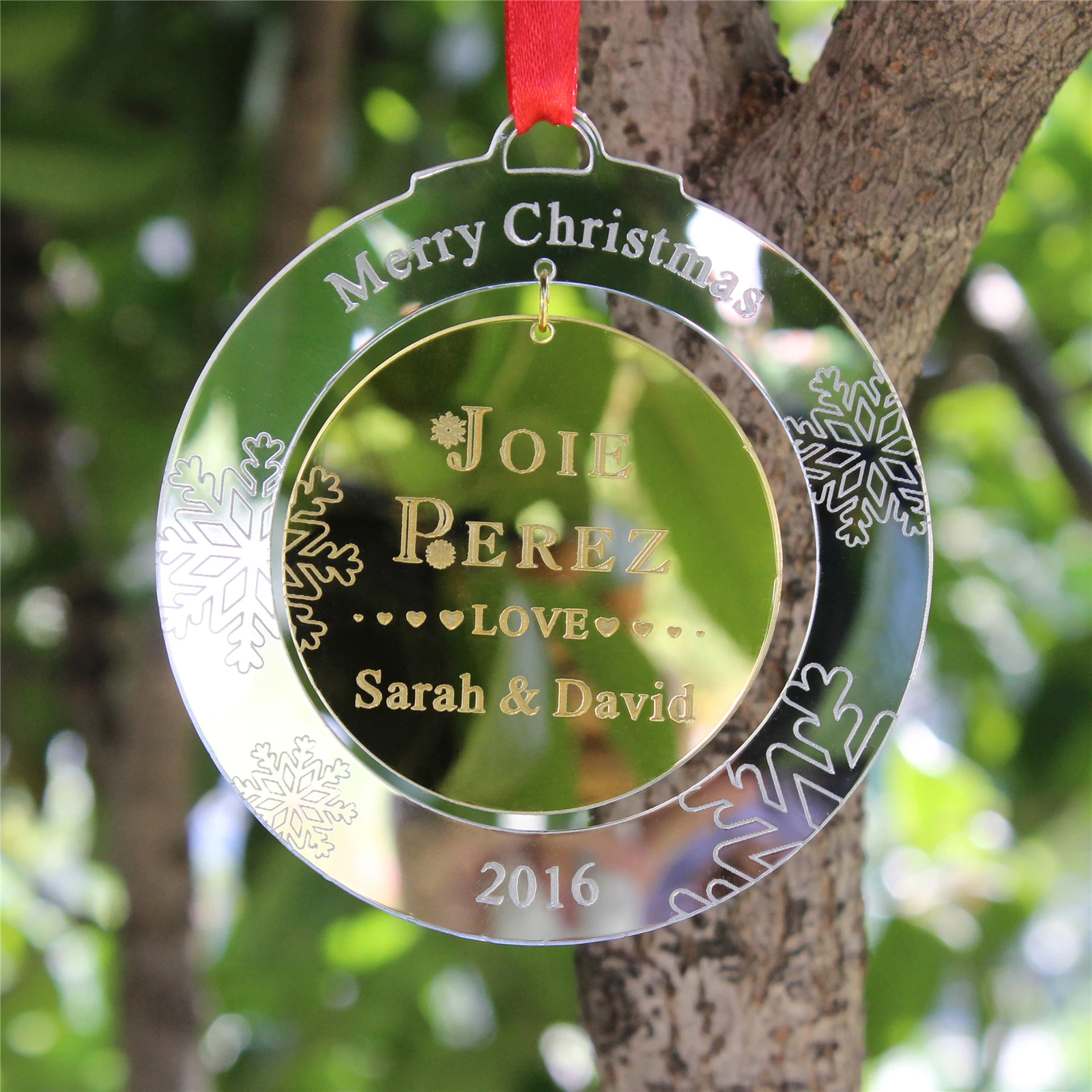 

Personalized Engrave Baby Name Merry Christmas Tree Decoration Wish Tree Gold Mirror Christmas Balls Decoration Gift (10*10 cm)
