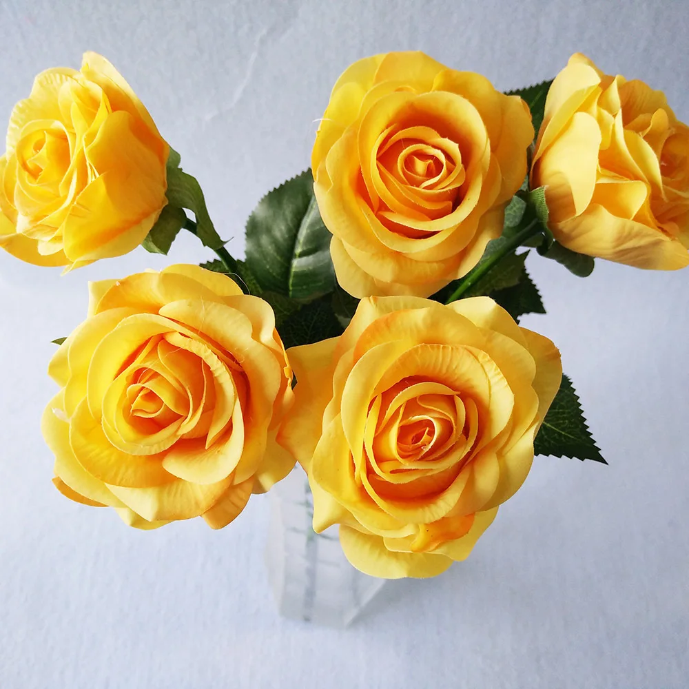 10 шт./лот, искусственные цветы, латексная реальная на ощупь Роза, цветы, свадебный букет, для дома, вечерние, искусственные цветы, Декор, роза, вечерние принадлежности - Цвет: Цвет: желтый