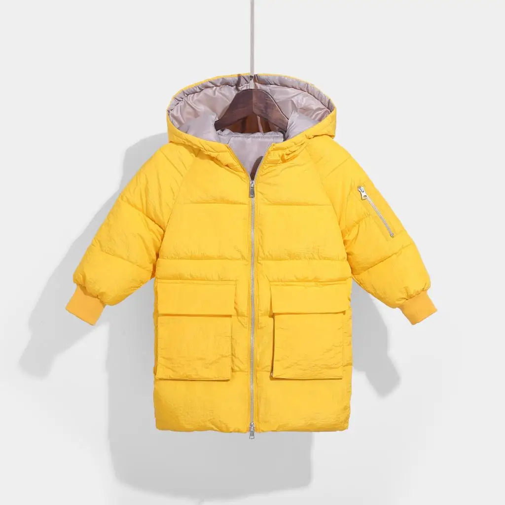 Olekid/ г. Зимняя куртка для девочек, утепленная длинная парка с капюшоном для мальчиков от 2 до 10 лет, Детская верхняя одежда детское пальто - Цвет: Цвет: желтый