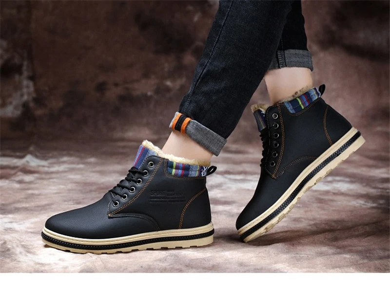 Winter Men Snow Boots Waterproof Men's Boots Warm Fleeces Men Winter Shoes High Top Ankle Leather Boots Men's Winter Sneakers