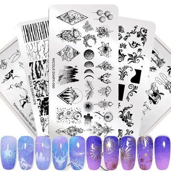 

NICOLE DIARY Lace Flower Animal Nail Stamping Plates Marble Image Stamp Templates Geometric Printing Stencil Tools