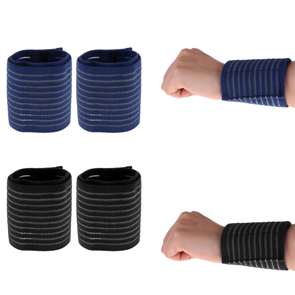 2 Pairs Wrist Band Support Sleeve - Adjustable Compression Strap Elastic & Breathable Fabric for Tennis, Sports, Exercise