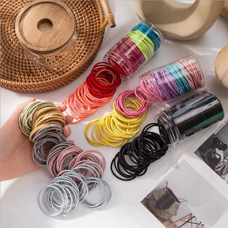 

100PCS/Box 4.5cm High Elastic Hair Bands Scrunchies Women Girls Colourful Basic Ponytail Holder Rubber Band Hair Accessories Set