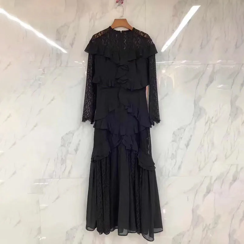 TWOTWINSTYLE Elegant Patchwork Ruffles Irregular Dresses Female O Neck Long Sleeve High Waist Women's Dress Fashion Clothing New