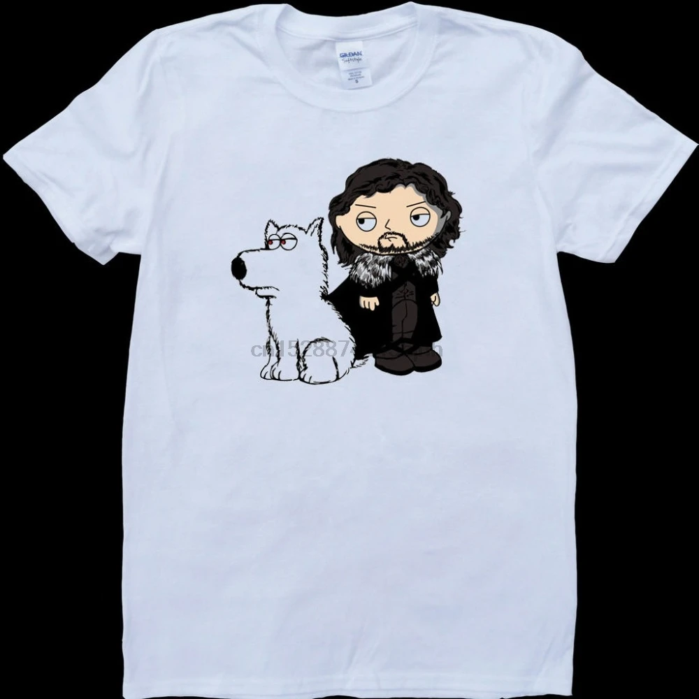 2019 New Short Sleeve Casual Stewie Griffin Jon Snow Direwolf Game Of Thrones White Custom Made Men T-Shirt Funny Clothing Tee | Мужская