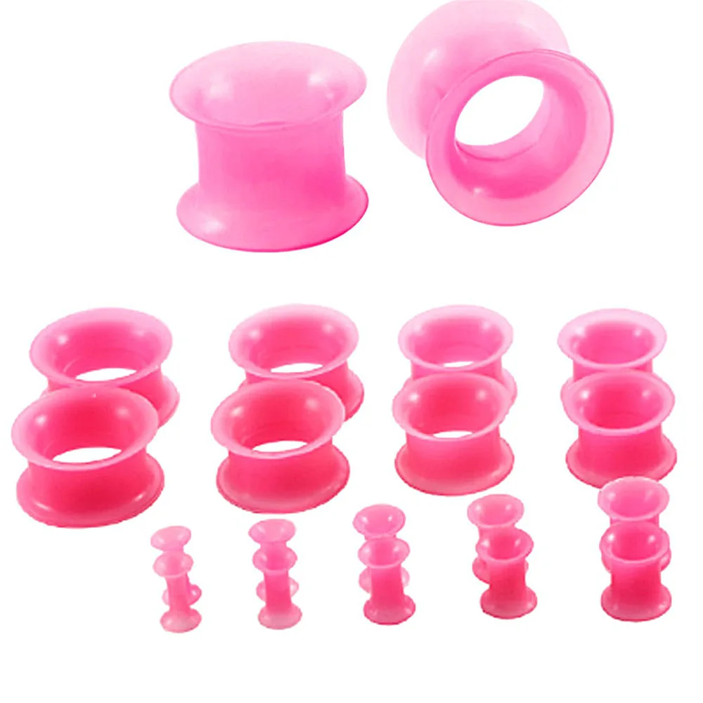 Пирсинг 2 шт./лот розово красный силиконовый гибкий двойной расклешенный туннель