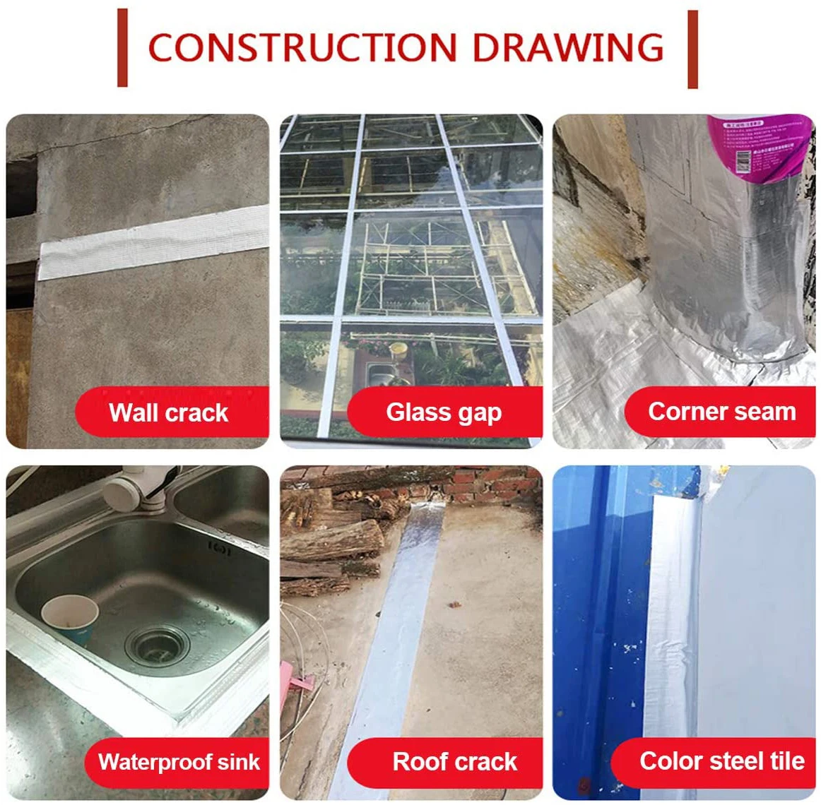 Roof Leakproof Aluminum Foil Butyl Rubber Waterproof Tape High Temperature Resistance Pipes Walls Leak Sticker Super Nano Tapes