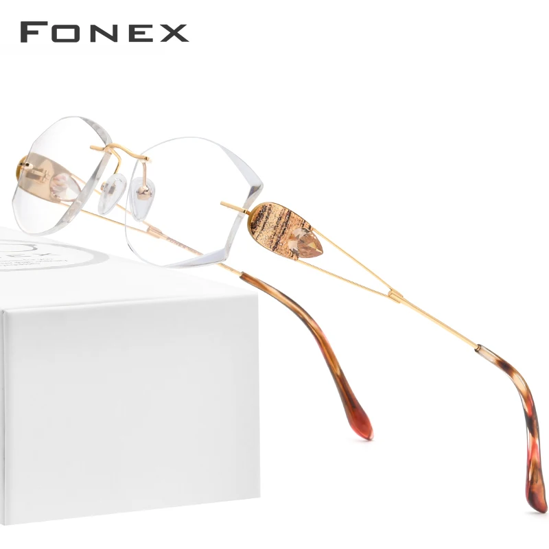 FONEX Женские очки без оправы сверхлегкие Роскошные с алмазной отделкой оптическая оправа для очков по